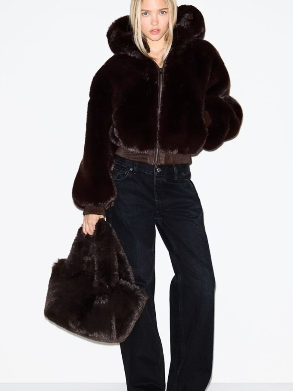 NEW SKIMS Faux Fur Mini Tote Bag Espresso Brown NWT
